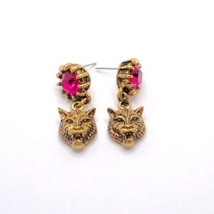 TIGER Earrings Antique Gold Bronze Pink New Jungle Hunter Cat Big Cheetah